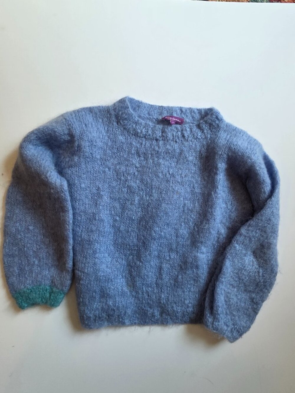Rose Carmine Mohair Crew Sweater w/ Cuff Pop of Color
